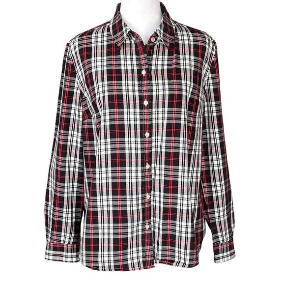 EUC Charter Club Size PL Button Front Plaid Long Sleeve Size Black Red - Picture 3 of 11